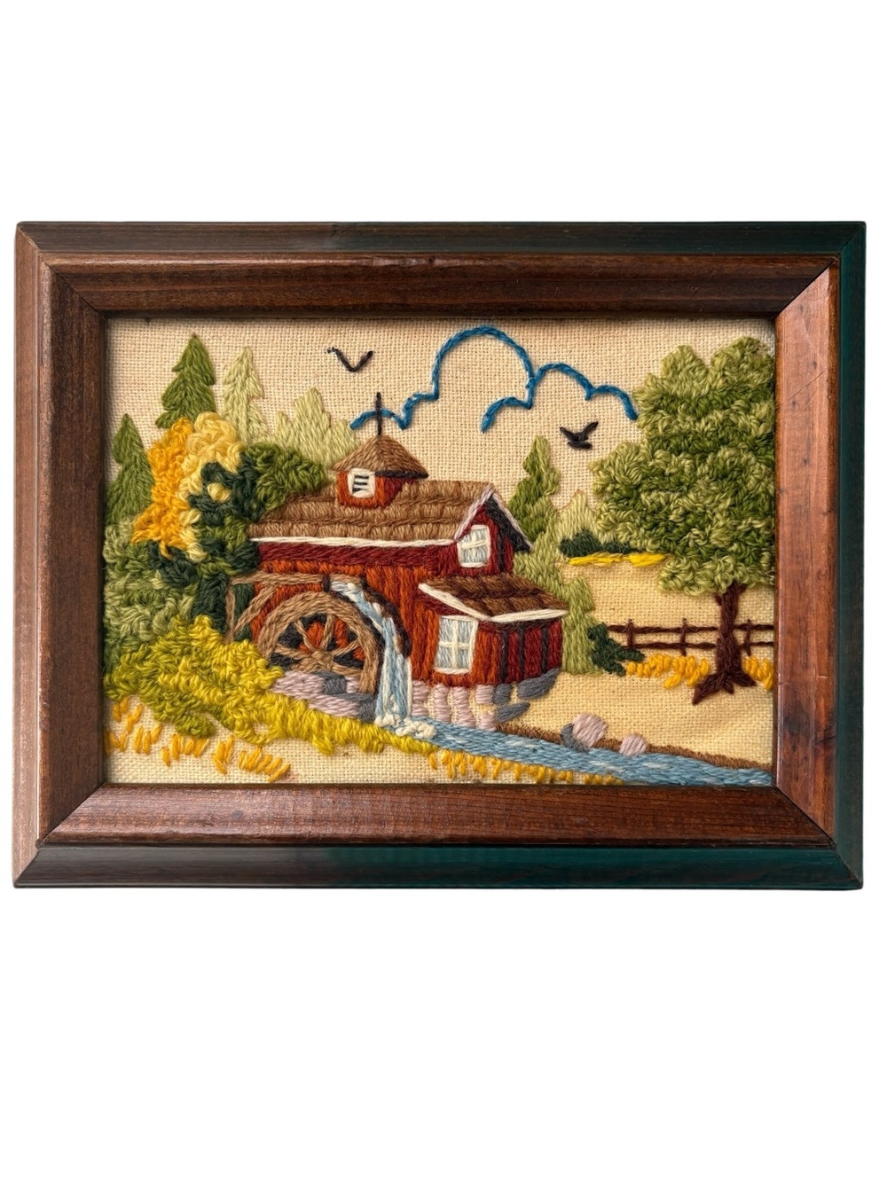 Vintage Sunset Designs Framed Embroidery Wall Art Mill House Landscape